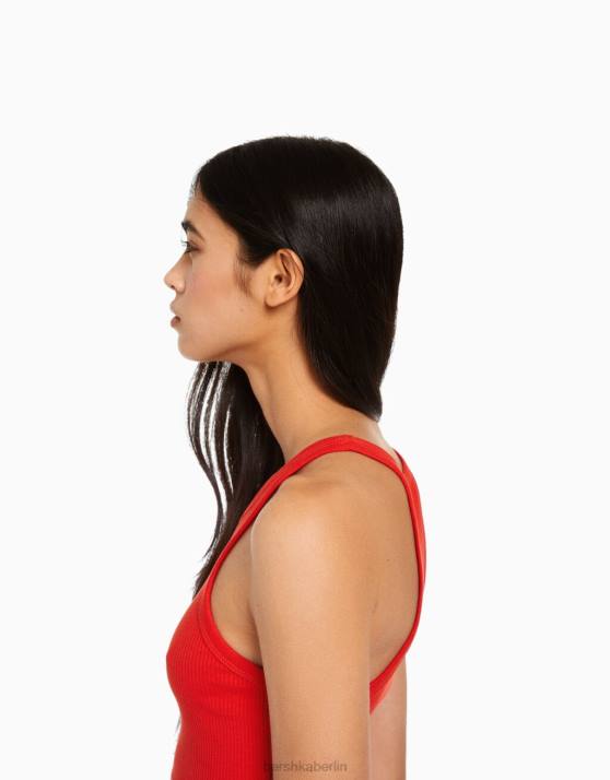 Rot Bershka Frauen Geripptes Tanktop H00J419