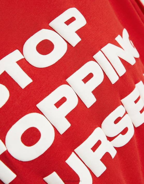 Rot Bershka Frauen Kurzarm-T-Shirt mit Aufdruck H00J405