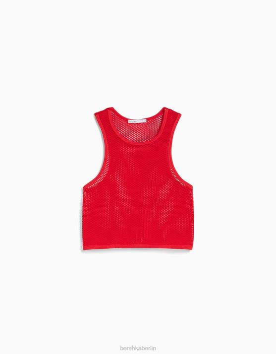 Rot Bershka Frauen Nahtloses, ärmelloses Mesh-T-Shirt H00J356