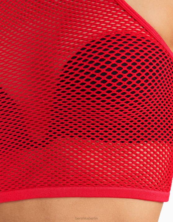 Rot Bershka Frauen Nahtloses, ärmelloses Mesh-T-Shirt H00J356