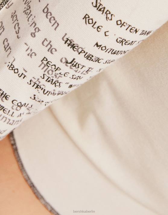 Sand Bershka Frauen Langarm-T-Shirt mit Aufdruck H00J453