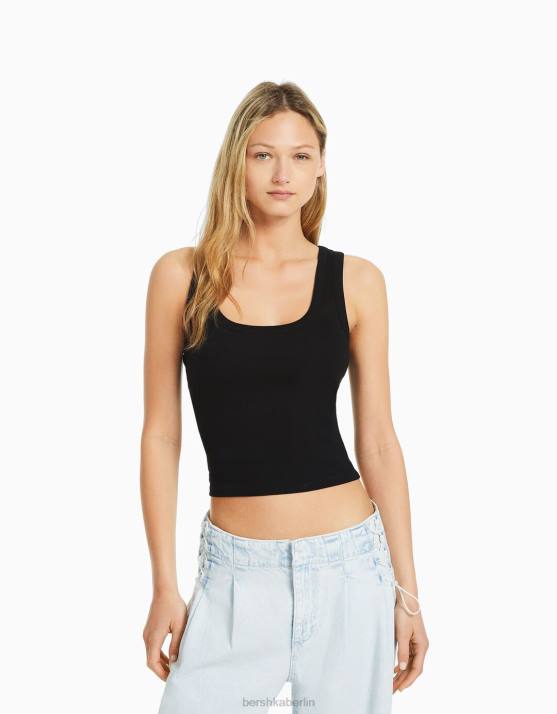 Schwarz Bershka Frauen Geripptes Tanktop H00J311
