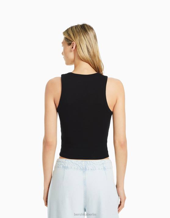 Schwarz Bershka Frauen Geripptes Tanktop H00J311