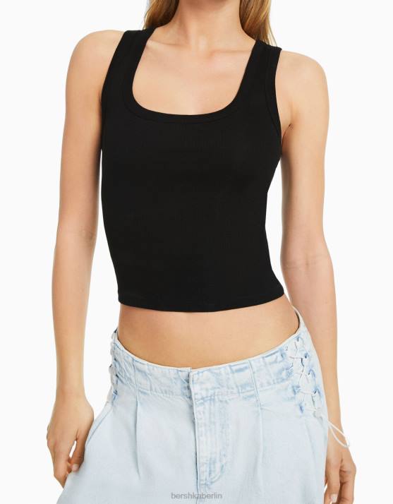 Schwarz Bershka Frauen Geripptes Tanktop H00J311