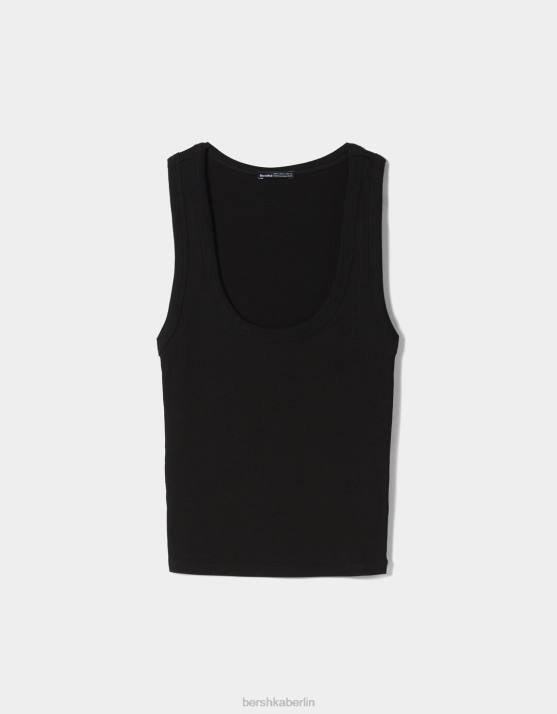 Schwarz Bershka Frauen Geripptes Tanktop H00J311