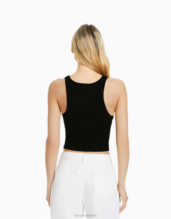Schwarz Bershka Frauen Geripptes Tanktop H00J333