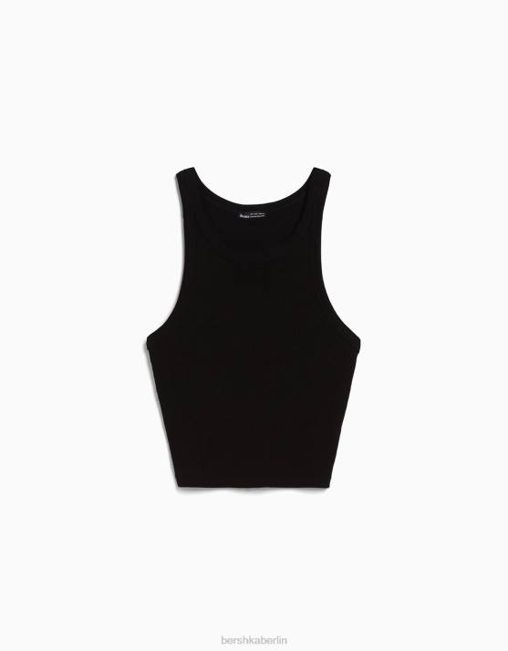 Schwarz Bershka Frauen Geripptes Tanktop H00J333