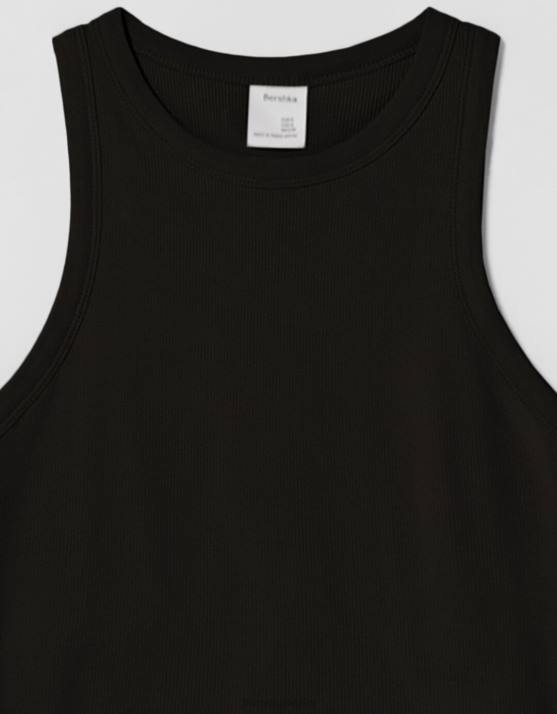 Schwarz Bershka Frauen Geripptes Tanktop H00J607