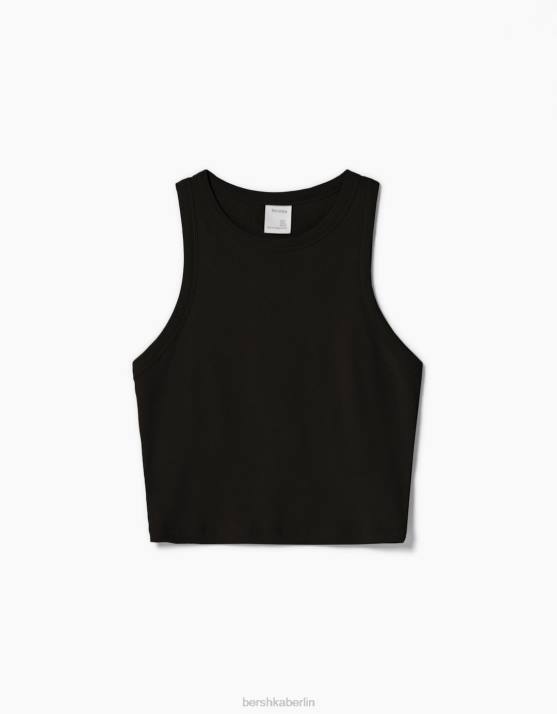 Schwarz Bershka Frauen Geripptes Tanktop H00J607