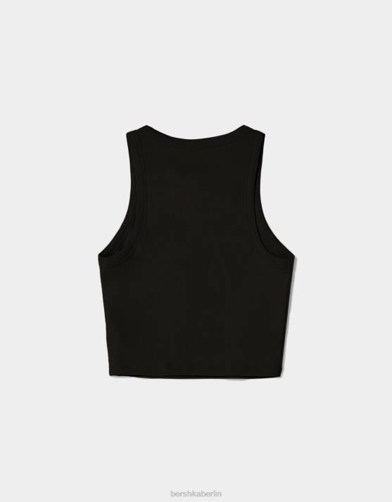 Schwarz Bershka Frauen Geripptes Tanktop H00J607