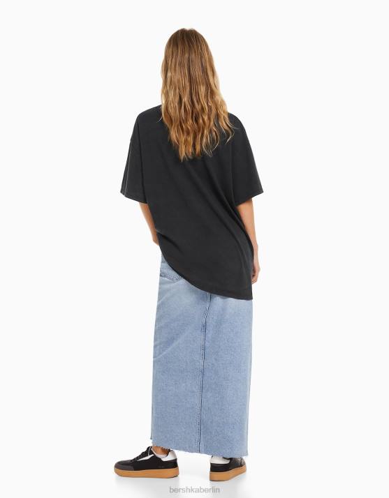 Schwarz Bershka Frauen Kurzärmliges T-Shirt mit Blondie-Print H00J552