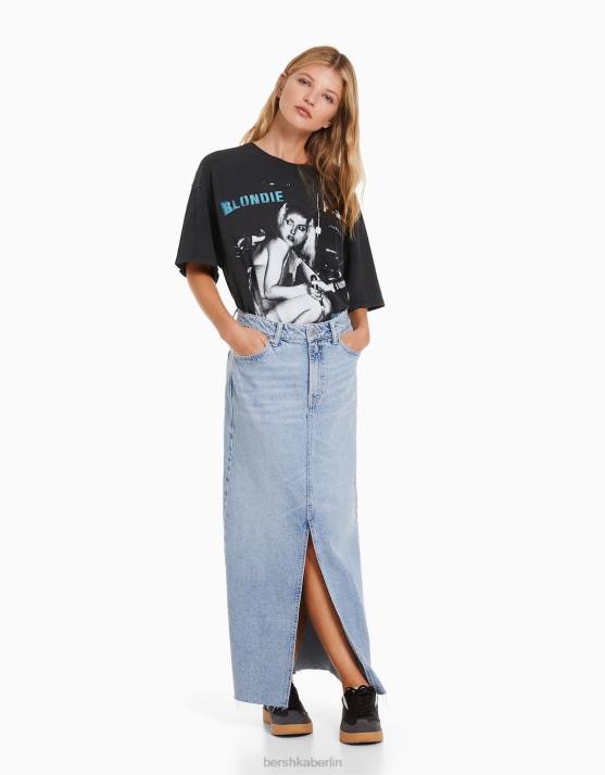 Schwarz Bershka Frauen Kurzärmliges T-Shirt mit Blondie-Print H00J552
