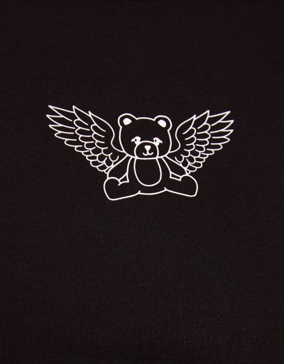 Schwarz Bershka Frauen Kurzarm-T-Shirt mit Aufdruck H00J594