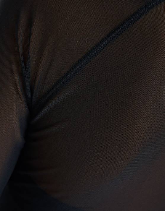 Schwarz Bershka Frauen Langärmliges T-Shirt im Raglanärmel-Stil aus Tüll H00J428