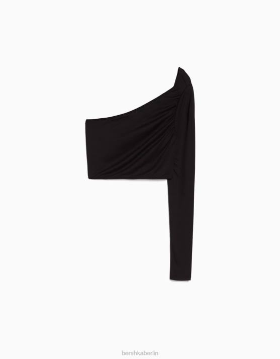 Schwarz Bershka Frauen Langärmliges, asymmetrisches T-Shirt H00J385