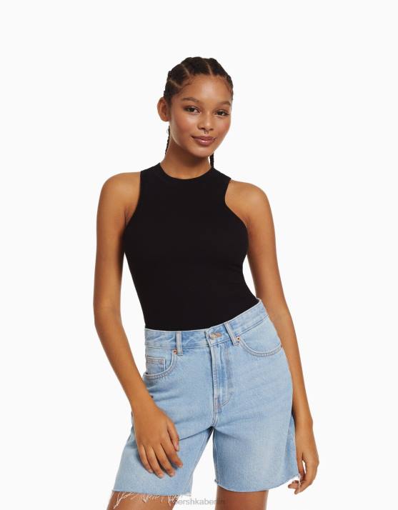 Schwarz Bershka Frauen Muskelshirt H00J394