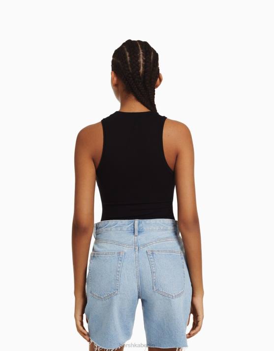 Schwarz Bershka Frauen Muskelshirt H00J394