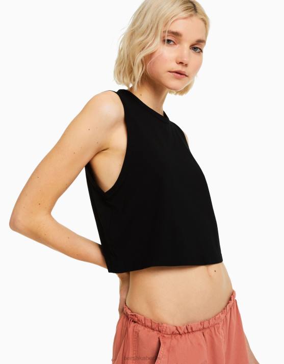 Schwarz Bershka Frauen Muskelshirt H00J457