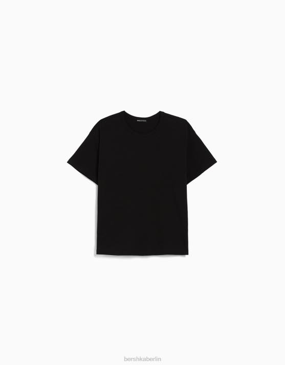 Schwarz Bershka Frauen übergroßes Kurzarm-T-Shirt H00J324