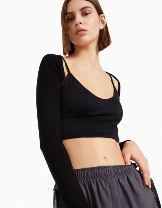 Schwarz Bershka Frauen einfache Armstulpen H00J392