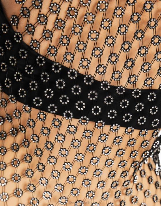 Schwarz Bershka Frauen ärmelloses T-Shirt mit Strasssteinen H00J1861