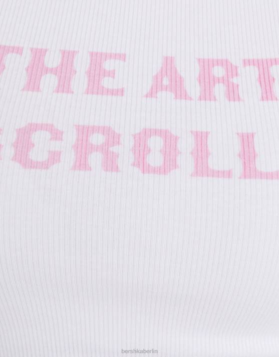 Weiss Bershka Frauen Bedrucktes T-Shirt mit kurzen Raglanärmeln H00J387