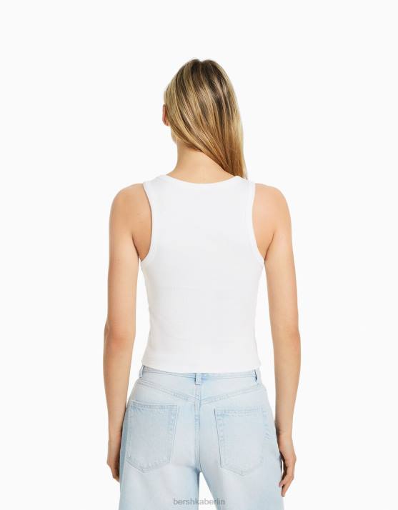 Weiss Bershka Frauen Geripptes Tanktop H00J310