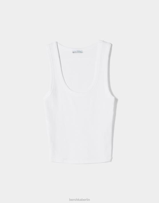 Weiss Bershka Frauen Geripptes Tanktop H00J310