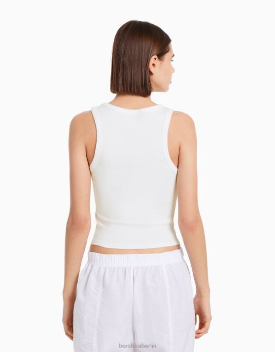 Weiss Bershka Frauen Geripptes Tanktop H00J313