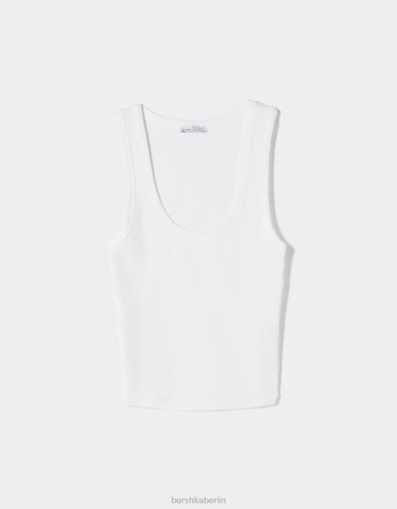 Weiss Bershka Frauen Geripptes Tanktop H00J313