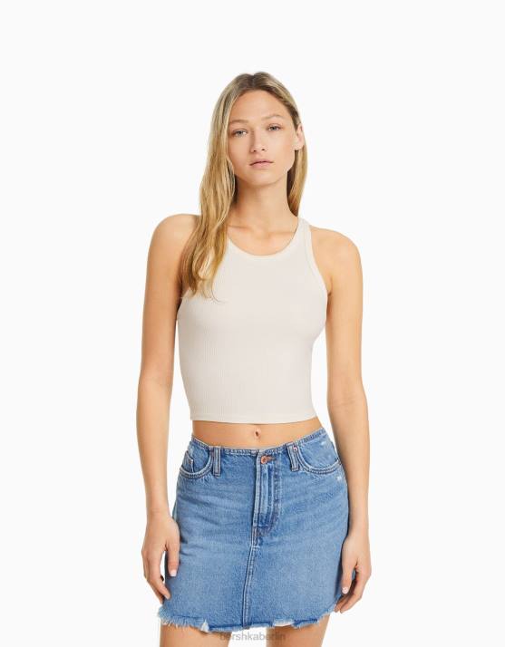 Weiss Bershka Frauen Geripptes Tanktop H00J334
