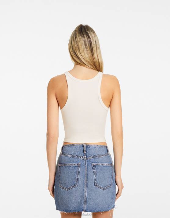 Weiss Bershka Frauen Geripptes Tanktop H00J334