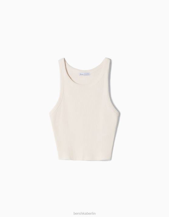 Weiss Bershka Frauen Geripptes Tanktop H00J334