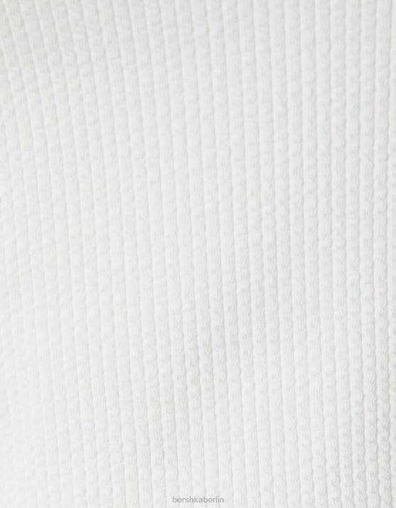 Weiss Bershka Frauen Geripptes, strukturiertes Langarm-T-Shirt H00J590