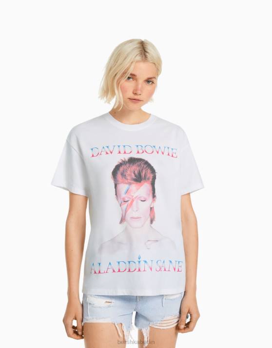 Weiss Bershka Frauen Kurzärmliges David-Bowie-T-Shirt H00J484