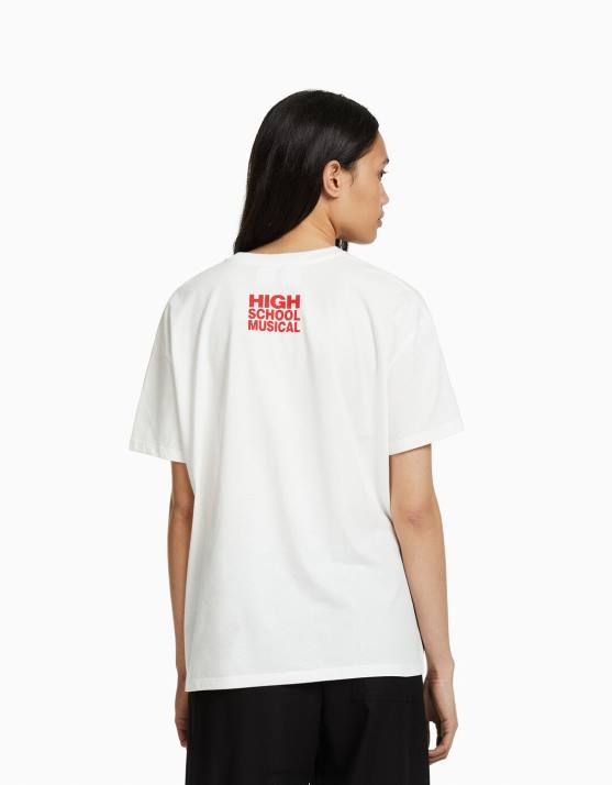 Weiss Bershka Frauen Kurzärmliges T-Shirt mit High-School-Musical-Print H00J485
