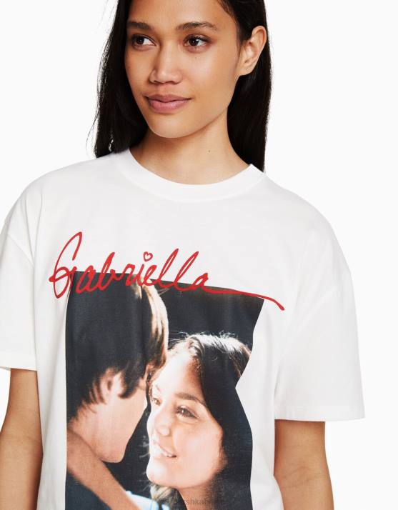 Weiss Bershka Frauen Kurzärmliges T-Shirt mit High-School-Musical-Print H00J485