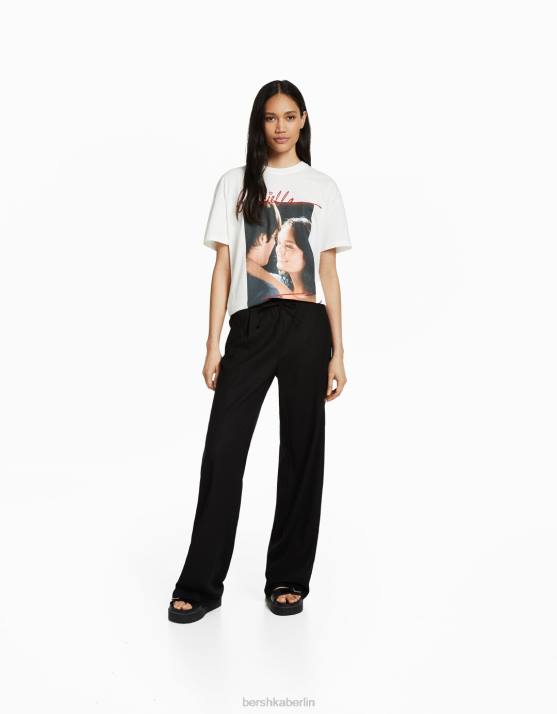Weiss Bershka Frauen Kurzärmliges T-Shirt mit High-School-Musical-Print H00J485