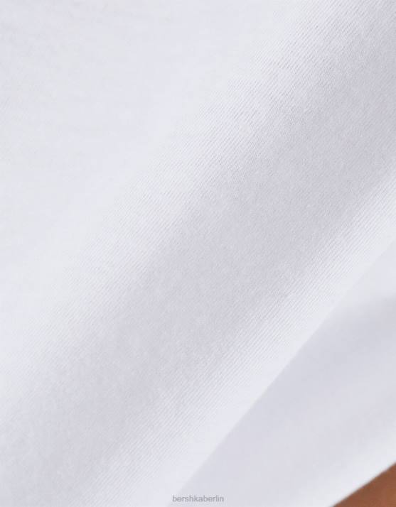 Weiss Bershka Frauen Kurzarm-T-Shirt mit Aufdruck H00J543