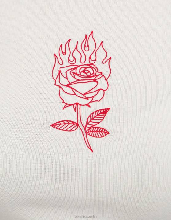 Weiss Bershka Frauen Kurzarm-T-Shirt mit Aufdruck H00J595