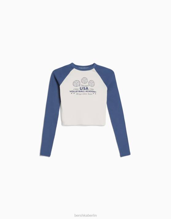 Weiss Bershka Frauen Langarm-T-Shirt im Raglan-Stil H00J642