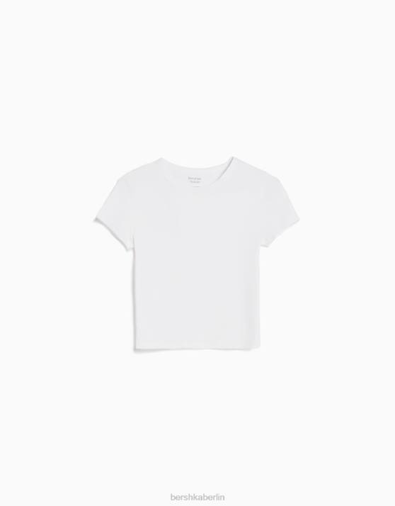 Weiss Bershka Frauen Tailliertes Kurzarm-T-Shirt H00J617
