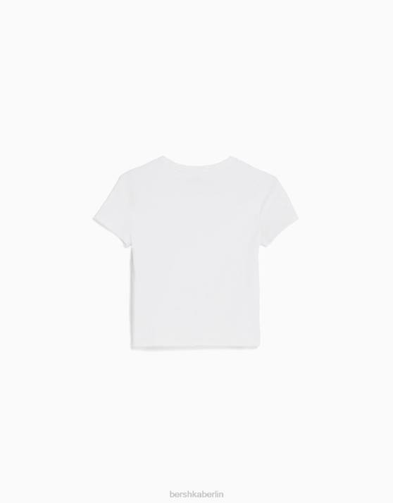Weiss Bershka Frauen Tailliertes Kurzarm-T-Shirt H00J617