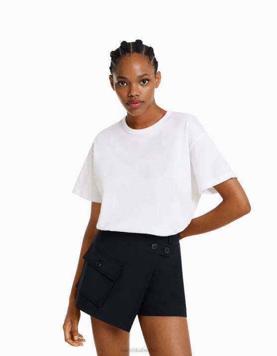 Weiss Bershka Frauen übergroßes Kurzarm-T-Shirt H00J322