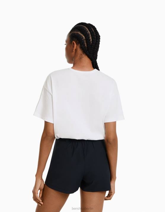 Weiss Bershka Frauen übergroßes Kurzarm-T-Shirt H00J322