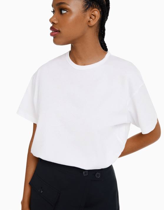 Weiss Bershka Frauen übergroßes Kurzarm-T-Shirt H00J322