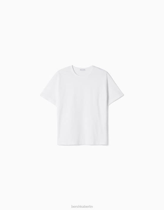 Weiss Bershka Frauen übergroßes Kurzarm-T-Shirt H00J322