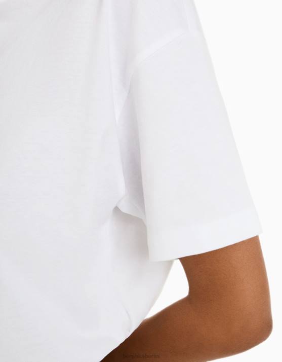 Weiss Bershka Frauen übergroßes Kurzarm-T-Shirt H00J322