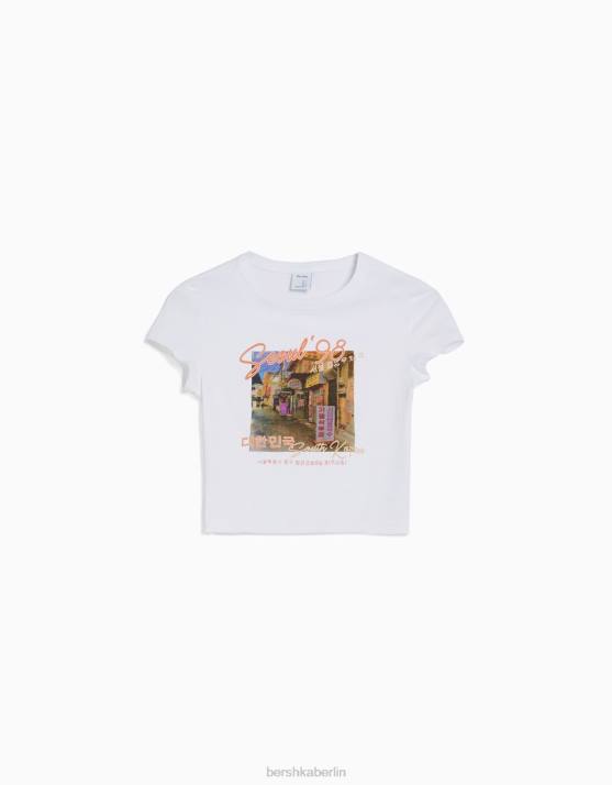 andere Bershka Frauen Kurzarm-T-Shirt mit Aufdruck H00J365