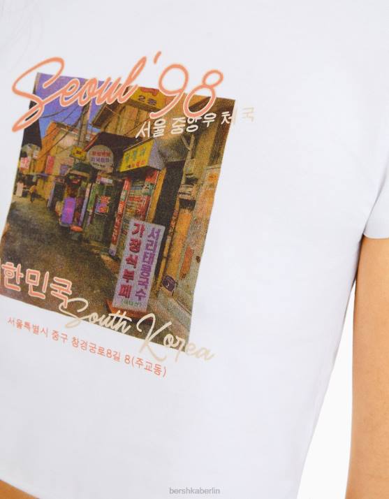 andere Bershka Frauen Kurzarm-T-Shirt mit Aufdruck H00J365